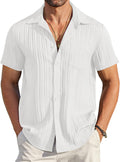Textured Short Sleeve Button Down Shirt with Pocket