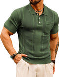 Textured Lightweight Short Sleeve Knit Polo Shirt