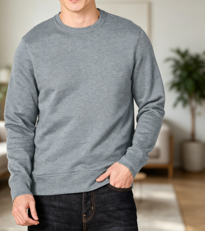 Fleece Crewneck Sweatshirt with Ribbed Neck.